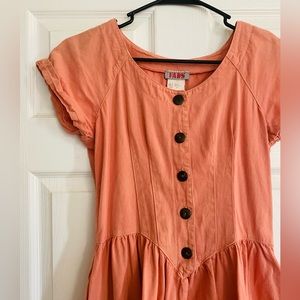 Vintage fitted salmon linen dress with flare